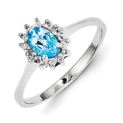 Light Swiss Blue Topaz Diamond Ring Sterling Silver Rhodium QDX576, MPN: QDX576, 883957501376