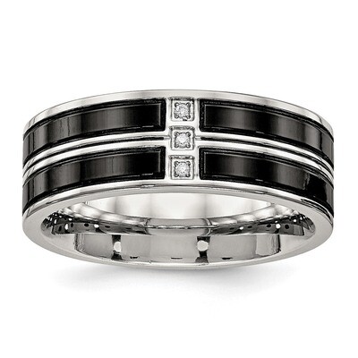 Black IP Plated CZ Diamond Band Stainless Steel Polished SR548, MPN: SR548, 191101552618