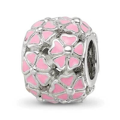 Pink Enamel Floral Bead Sterling Silver QRS4232, MPN: QRS4232,