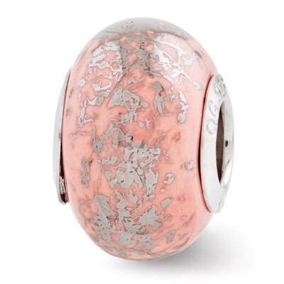 Pink with Platinum Foil Ceramic Bead - Sterling Silver QRS2767, MPN: QRS2767, 886774992815