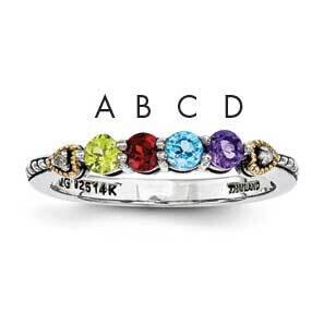 Four-Stone and Diamond Mother&#39;s Semi-Mount Ring Sterling Silver &amp; 14k Gold QMR18/4-5, MPN: QMR18_4-…