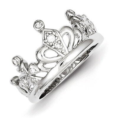 Crown Ring Sterling Silver Diamond QR2098, MPN: QR2098, 886774372952