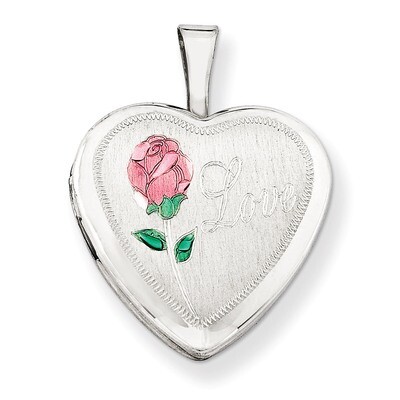 Enameled &amp; Diamond-cut Love Heart Locket Sterling Silver 16mm QLS419, MPN: QLS419, 883957144344
