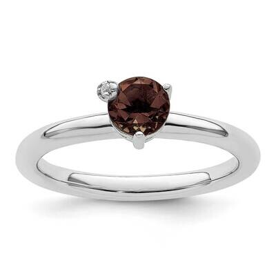 Smoky Quartz &amp; White Topaz Ring Sterling Silver Rhodium-Plated Polished QR7421SQ, MPN: QR7421SQ,