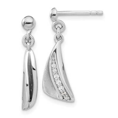 Brushed &amp; Polished CZ Diamond Dangle Post Earrings Sterling Silver Rhodium-Plated QE15722, MPN: QE1…