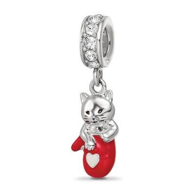 Crystals Enamel Kitten Dangle Bead Sterling Silver Rhodium-plated QRS4142, MPN: QRS4142,