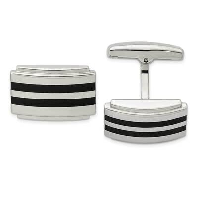 Black Rubber Rectangle Cufflinks Stainless Steel Polished SRC340, MPN: SRC340, 886774622194