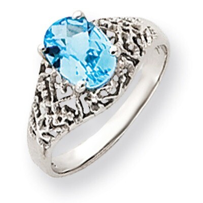 Blue Topaz Checker Ring 14k white Gold 8x6mm Oval Y4697BC, MPN: Y4697BC, 883957592565