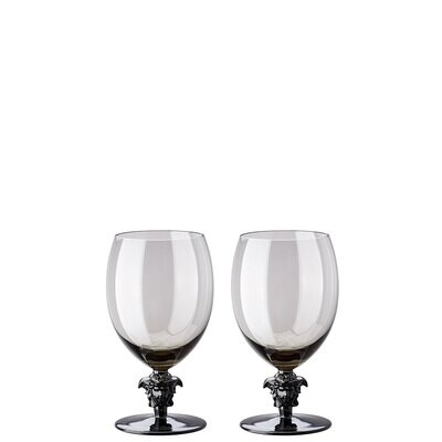 Versace Medusa Lumiere 2 Short Stem Haze Water Goblet Set of Two 7 1/2 Inch, MPN: 69129-321392-4881…