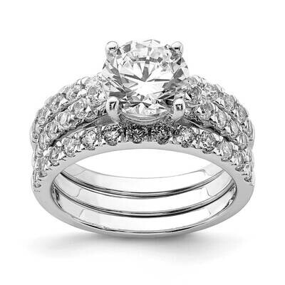 8mm CZ Diamond Ring &amp; 2 CZ Diamond Band Set Sterling Silver Rhodium-plated QR6934, MPN: QR6934,