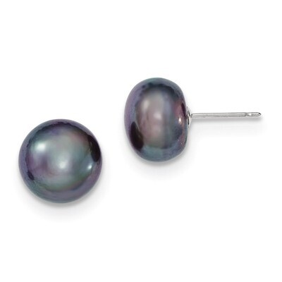 10-11mm Black Button Cultured Pearl Stud Earrings 14k White Gold XW100BB, MPN: XW100BB, 191101434877
