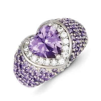 Purple &amp; Clear Diamond Ring Sterling Silver QR2293, MPN: QR2293, 191101284953