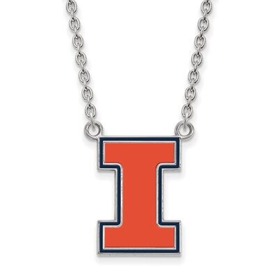 University of Illinois Large Enamel Pendant with Necklace Sterling Silver SS074UIL-18, MPN: SS074UI…