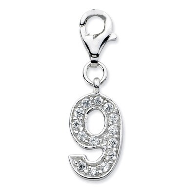 Numeral 9 Charm Sterling Silver Synthetic Diamond QCC105N9 by Amore La Vita, MPN: QCC105N9, 8839573…