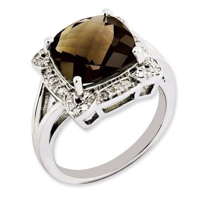 Smoky Quartz &amp; Diamond Ring Sterling Silver QR3317SQ, MPN: QR3317SQ, 883957404653
