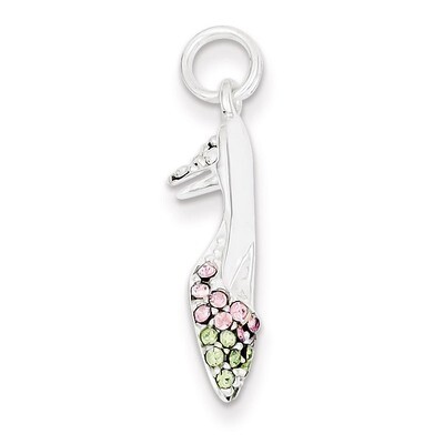Pink &amp; Green Diamond High Heel Shoe Charm Sterling Silver QC4670, MPN: QC4670, 723252391046