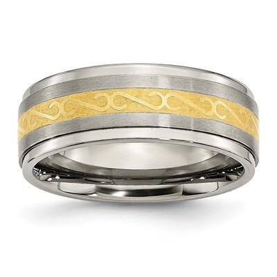 8mm Yellow Ip-Plated Satin/Polished Ridged Edge Band Titanium TB243-10.5