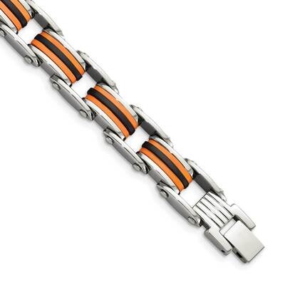 Black &amp; Orange Polyurethane 8.75 Inch Bracelet Stainless Steel SRB470-8.75 by Chisel, MPN: SRB470-8…