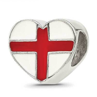 Switzerland Enameled Flag Heart Shaped Bead Sterling Silver QRS4346, MPN: QRS4346,