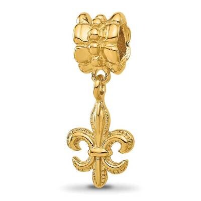 Gold-plated Fleur De Lis Dangle Bead Sterling Silver QRS1613GP, MPN: QRS1613GP,