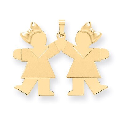 Large Double Girls with Bows Charm 14k Gold Solid Engravable XK298, MPN: XK298, 883957415550