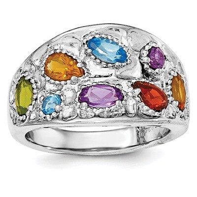 Amethyst/Citrine/Blue Topaz/Garnet/Peridot Ring Sterling Silver Rhodium QR6402RB, MPN: QR6402RB, 19…