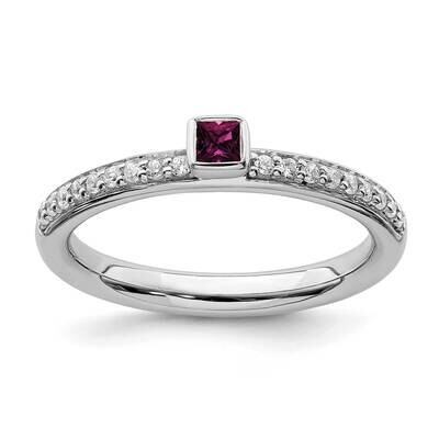 Garnet &amp; Diamond Ring Sterling Silver Rhodium-plated QSK2141, MPN: QSK2141, 191101211836