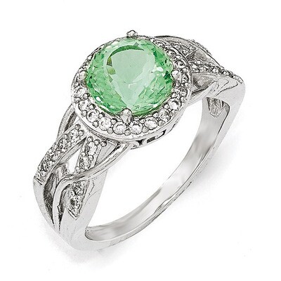 CZ &amp; Simulated Paraiba Tourmaline Faceted Ring Sterling Silver QCM1367-6