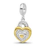 Gold-plated CZ Heart Dangle Bead Sterling Silver Rhodium-plated QRS4468, MPN: QRS4468,