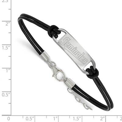 Florida State University Small Center Leather Bracelet Sterling Silver Rhodium-plated SS096FSU-7, M…