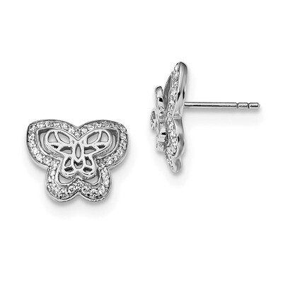 CZ Diamond Butterfly Post Earrings Sterling Silver Rhodium-plated Polished QE13963, MPN: QE13963,