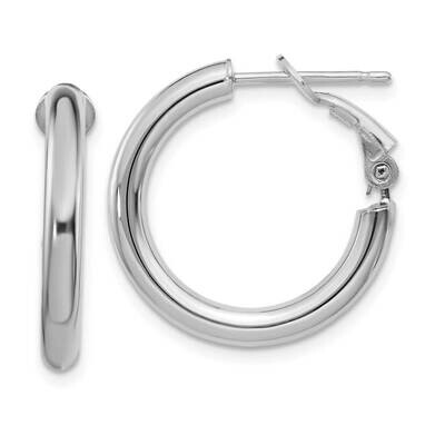 3x15mm Polished Round Omega Back Hoop Earrings 14k White Gold PRE922W, MPN: PRE922W, 191101984051