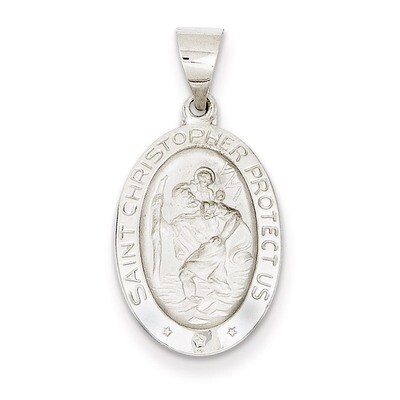 Polished and Satin Saint Christopher Medal Pendant 14k White Gold XR1311, MPN: XR1311, 886774582313