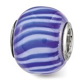 Blue and White Striped Glass Bead Sterling Silver QRS3821, MPN: QRS3821,