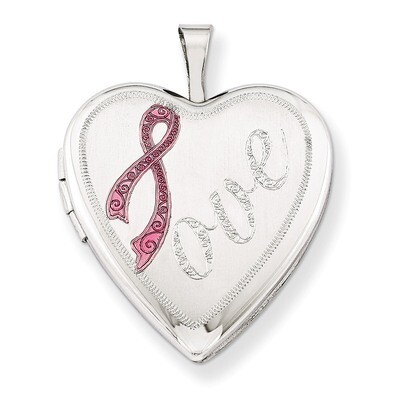 Satin Pink Ribbon Love Heart Locket Sterling Silver 20mm QLS392, MPN: QLS392, 883957574011