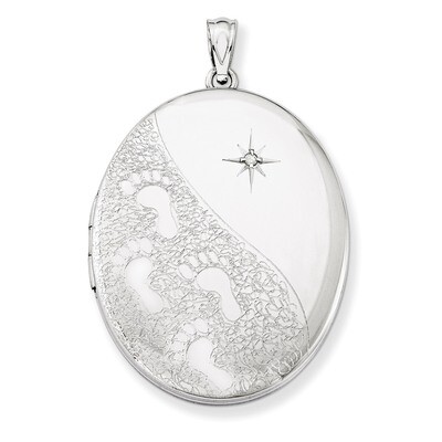 Oval Locket Sterling Silver &amp; Diamond with Footprints 34mm QLS569, MPN: QLS569, 883957144603