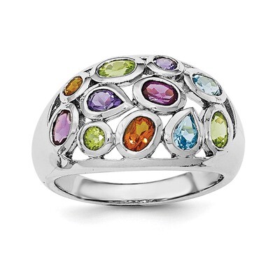 Multi Gemstone Ring Sterling Silver Rhodium-plated QR6307, MPN: QR6307,