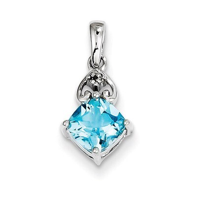 Light Swiss Blue Topaz Pendant Sterling Silver Rhodium-plated Diamond QP3160BT, MPN: QP3160BT, 8839…