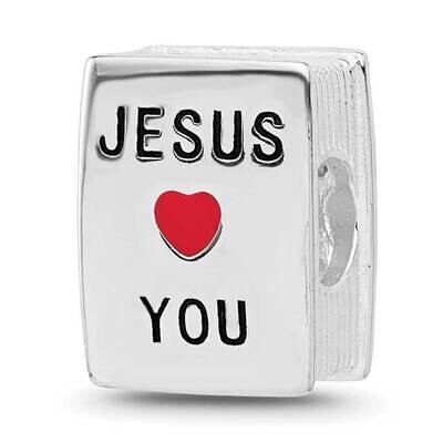 Enamel &amp;CZ CroJesus Loves You Square Bead Sterling Silver Rhodium-plated QRS4443, MPN: QRS4443,