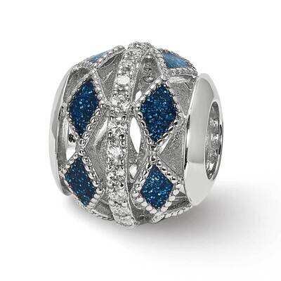 Blue Accent &amp; CZ Diamonds Cut Out Circle Bead Sterling Silver QRS3961, MPN: QRS3961,