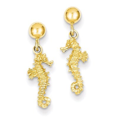 3-D Mini Seahorse Dangle Post Earrings 14k Gold TC607, MPN: TC607, 637218013708