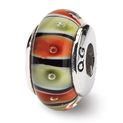 Orange,Red Lt Green Glass Bead - Sterling Silver QRS628, MPN: QRS628, 883957725383