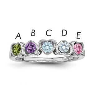 Synthetic 5 Stone Mother&#39;s Ring Sterling Silver Rhodium-plated XMR85/5SS-10, MPN: XMR85_5W--6, 8867…