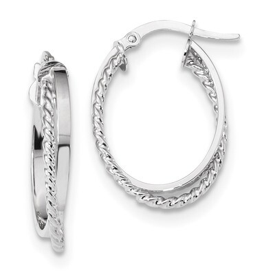 Polished &amp; Textured Oval Hinged Hoop Earrings 14k white Gold TF1102W, MPN: TF1102W, 191101145001