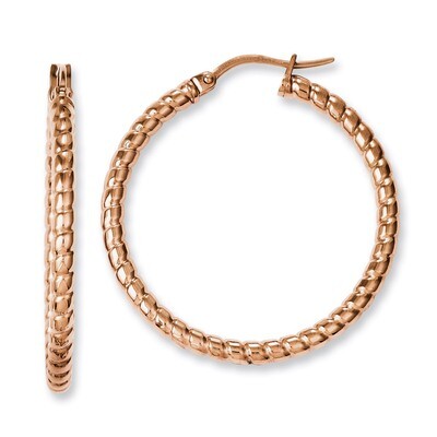 Pink IP-plated Textured 30mm Hollow Hoop Earrings - Stainless Steel SRE649 by Chisel, MPN: SRE649, …