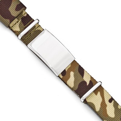 Polished Brown Camo Fabric Adjustable ID Bracelet - Stainless Steel SRB1779 by Chisel, MPN: SRB1779…