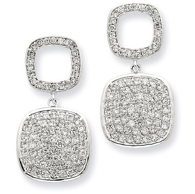 Open Diamond Square &amp; Hanging Full Square Diamond Post Dangle Earring Sterling Silver QE7270, MPN: …