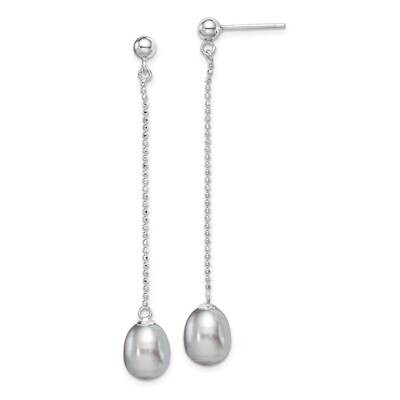 7-8mm Freshwater Cultured Grey Pearls Post Dangle Earrings Sterling Silver QE15029, MPN: QE15029, 8…