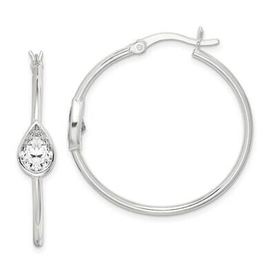 Polished Hoop Earrings Sterling Silver CZ Diamond QE14637, MPN: QE14637, 886774100050