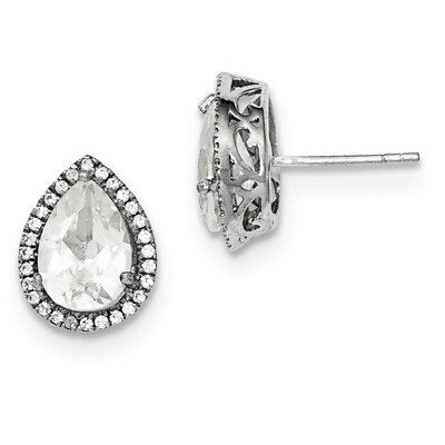 Created White Topaz &amp; CZ Diamond Post Earrings Sterling Silver Rhodium QE12637APR, MPN: QE12637APR,